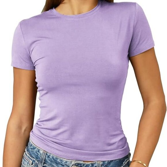 Amazon Short Sleeve Tops Crew Neck Lavender and Royal Blue BUNDLE Sz M/L NWT - Picture 2 of 15